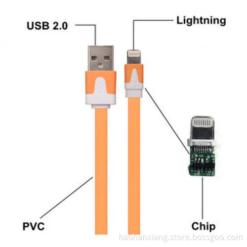 2014 Hot Selling with Ten Colour Flat Female USB to RCA Data Cable for iPhone 5/5S/5C
